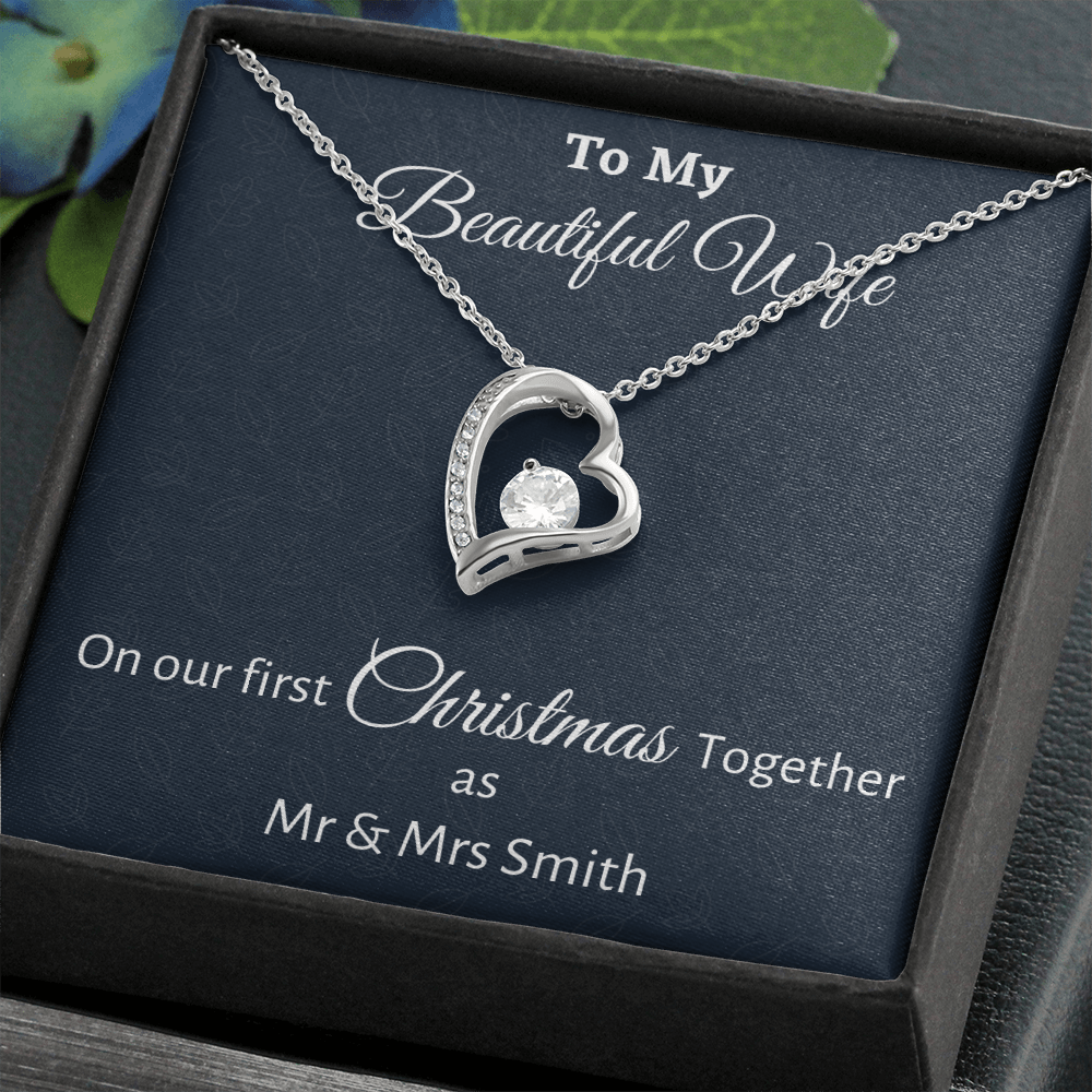 To My Wife Forever Love Necklace Gift, Personalized Wife Gift On Our First Christmas Together Gift From Husband, Gift For Her