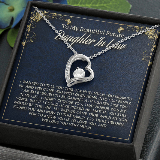 Future Daughter-In-Law Gift on Wedding Day, Forever Love Necklace, Bride Gift from Mother in Law, Bonus Daughter, Daughter in Love Jewelry