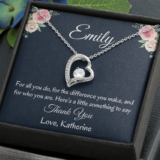 Thank You Personalized Gift, Forever Love Necklace, Mindfulness Gift For A Friend, Appreciation Jewelry Gift For Women,  Thank You Gift