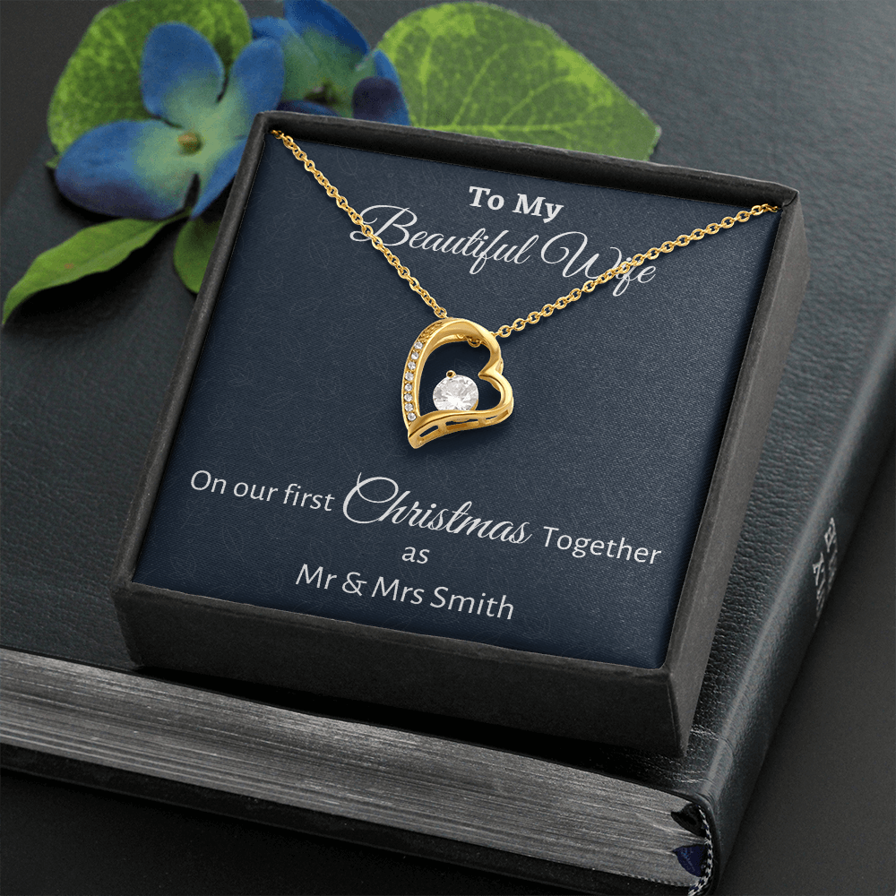 To My Wife Forever Love Necklace Gift, Personalized Wife Gift On Our First Christmas Together Gift From Husband, Gift For Her