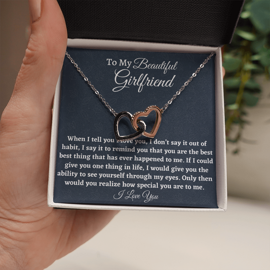 Girlfriend Necklace Gift, Anniversary Gift for Girlfriend, Interlocking Hearts Necklace, Birthday Gift for Girlfriend, Valentine’s Day Gift from Boyfriend