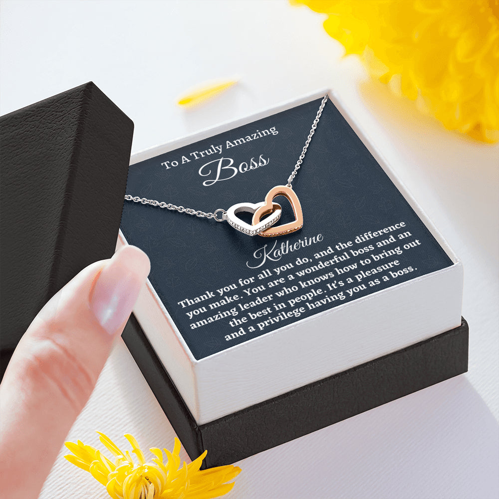 Personalized Boss Gift for Women Boss, Hearts Necklace, Boss Lady Jewelry Gift, Appreciation Thank You Gift For An Amazing Boss