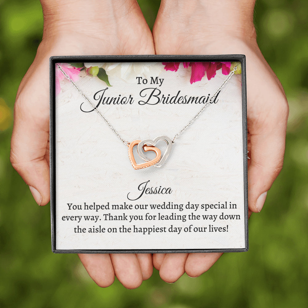 Junior Bridesmaid Gift Necklace, Two Hearts Necklace Personalized Flower Girl Gift for Junior Bridesmaid, Jewelry for jr Bridesmaid