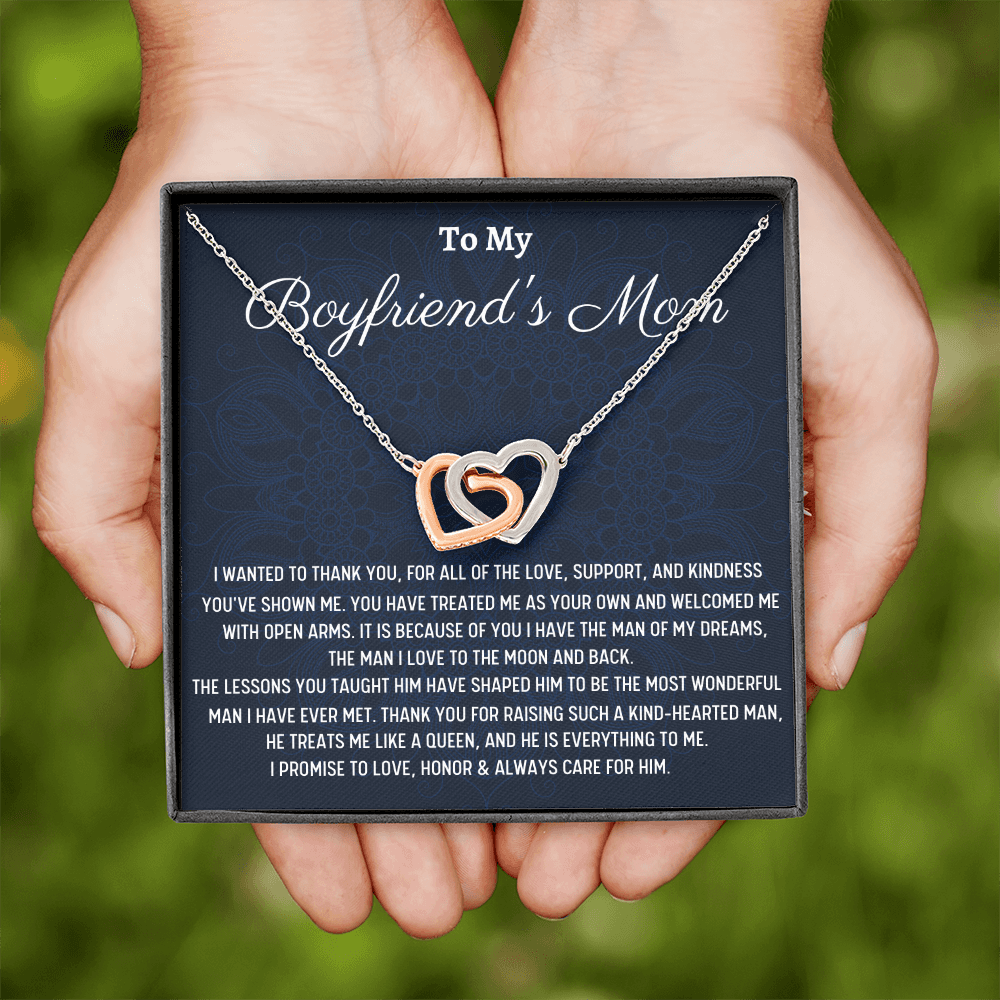 To My Boyfriends Mom Gift, Two Hearts Necklace, Christmas Gift for Boyfriends Mom Gift for Boyfriend's Mom From Girlfriend