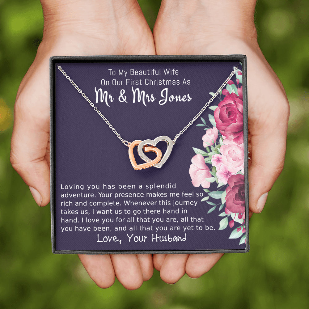 Personalized To My Wife Two Hearts Necklace Gift, On Our First Christmas Gift for Wife, Jewelry Gift For Wife From Husband, To My Soulmate Gift