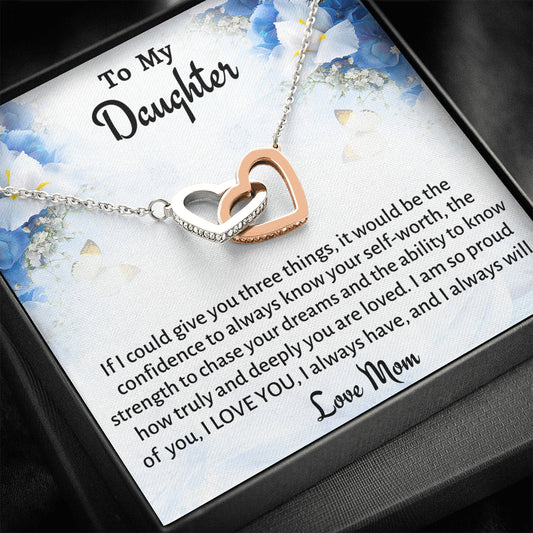 To My Daughter Two Hearts Necklace Gift, Know You Are Deeply Loved Necklace, Gift for Daughter from Mom Birthday, Graduation or Christmas Present