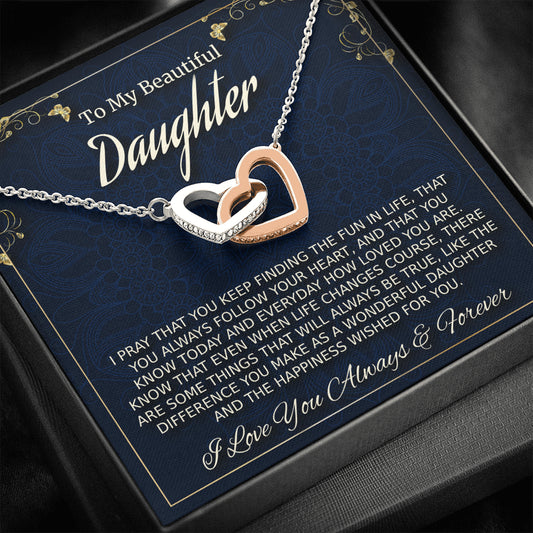 To My Daughter Necklace Gift, Daughter Birthday Gift, Two Hearts Necklace, Christmas Gift, Gift for Daughter From Mom