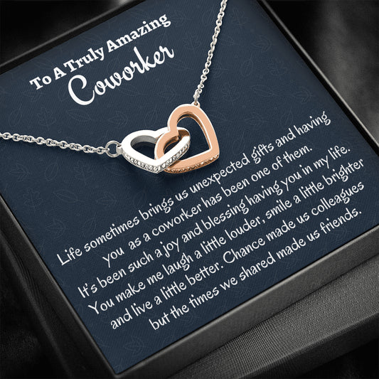 Coworker Necklace Gift, Appreciation Gift For A Coworker, Two Hearts Necklace Personalized Colleague Gift, Jewelry Gift For Women