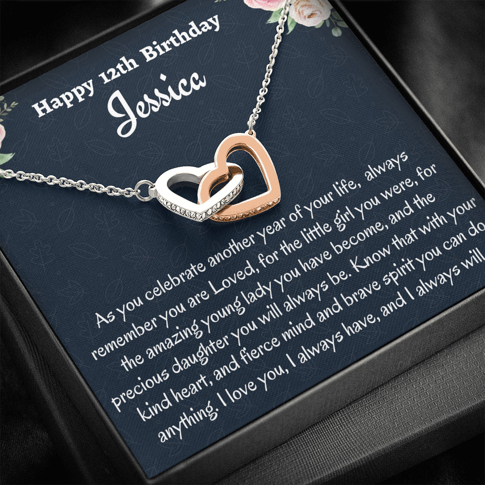 Birthday Gift for 12 Year Old Girl, Personalized Twelfth Birthday Gift, Two Hearts Necklace, Birthday Present for 12 Year Old, Birthday Gift For A Daughter