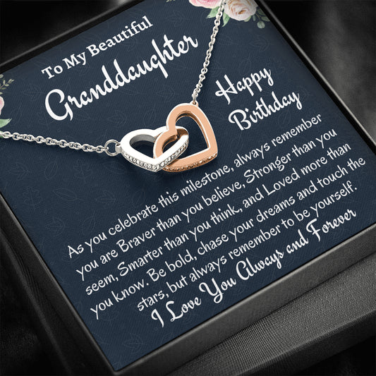 To My Granddaughter Birthday Gift, Two Hearts Necklace, Gift For Granddaughter From Grandma, Birthday Jewelry, Grandfather to Granddaughter