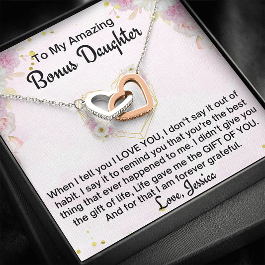 To My Bonus Daughter Personalized Gift, Stepdaughter Gift, Two Hearts Necklace, Bonus Daughter Birthday Gift, Gift for Bonus Daughter, Daughter in Law