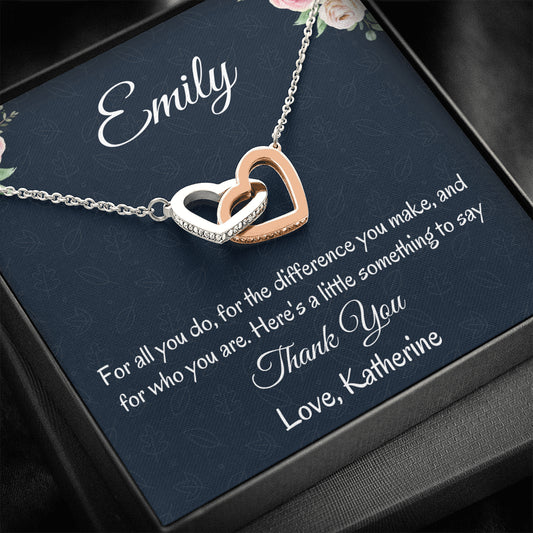 Thank You Personalized Gift, Two Hearts Necklace, Mindfulness Gift For A Friend, Appreciation Jewelry Gift For Women,  Thank You Gift