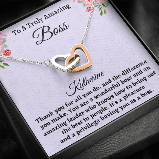 Boss Gift for Women Boss, Personalized Hearts Necklace, Boss Lady Jewelry Gift, Appreciation Thank You Gift For An Amazing Boss