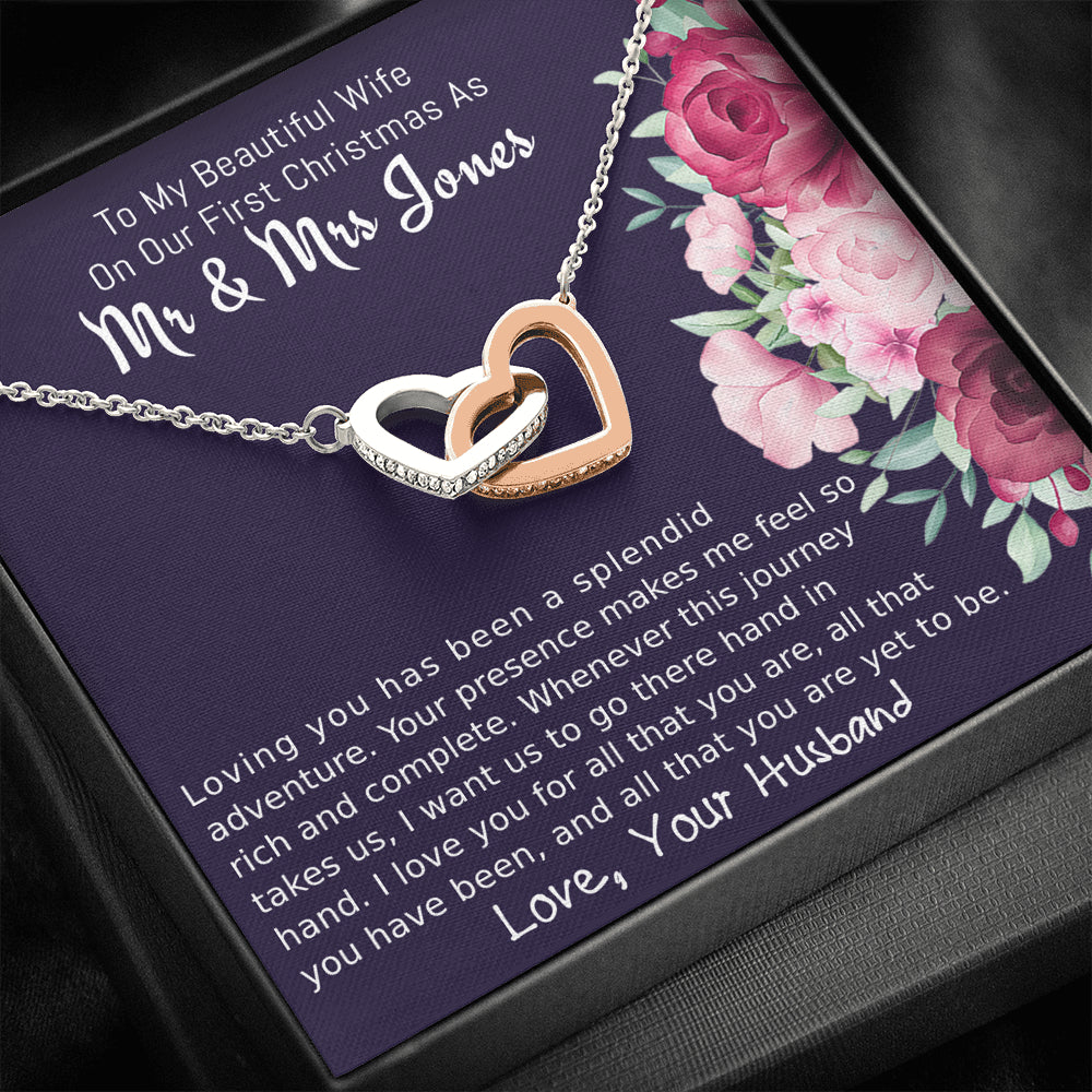 Personalized To My Wife Two Hearts Necklace Gift, On Our First Christmas Gift for Wife, Jewelry Gift For Wife From Husband, To My Soulmate Gift