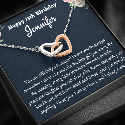 Birthday Gift for 13 Year Old Girl, Personalized Thirteenth Birthday Gift, Two Hearts Necklace, Birthday Present for 13 Year Old, Teen Birthday Gift, Officially A Teenager Gift.