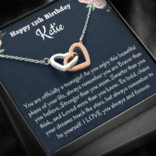 Personalized Thirteenth Birthday Gift, Gift for 13 year old Girl, Two Heart Necklace, Birthday Present for 13 Year Old, Teen Birthday Gift, Officially A Teenager Gift.