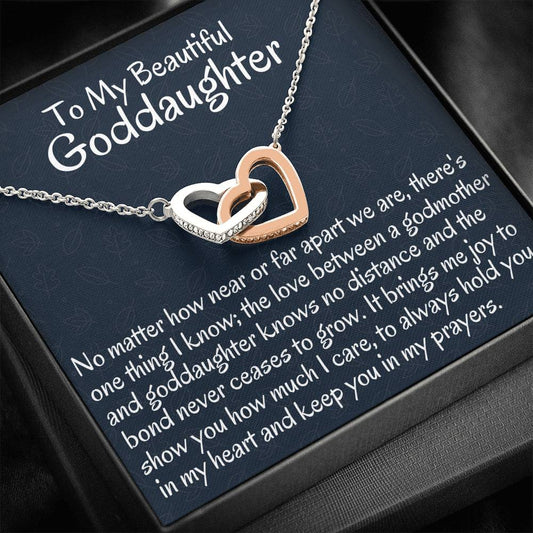 To My Goddaughter Necklace Gift, Goddaughter Gift from Godmother Two Hearts Necklace Gift for First Communion, Confirmation, Birthday