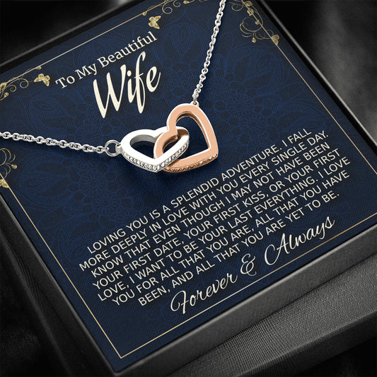 Wife Gift Necklace, Anniversary Gift for Wife, Two Hearts Necklace, Birthday Gift for Wife, Christmas Gift for Wife