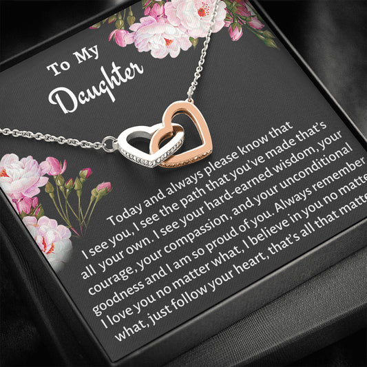 To My Daughter I Am Proud of You Gift, Two Hearts Necklace Gift, Father To Daughter Christmas Gift, Gift for Daughter from Mom, Birthday or Graduation Present
