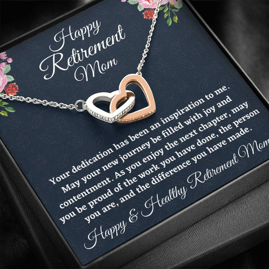 Retirement Gifts for Mom Necklace, Two Hearts Necklace, Happy Retirement Gifts for Retiring Mother, Mom Retirement Gift