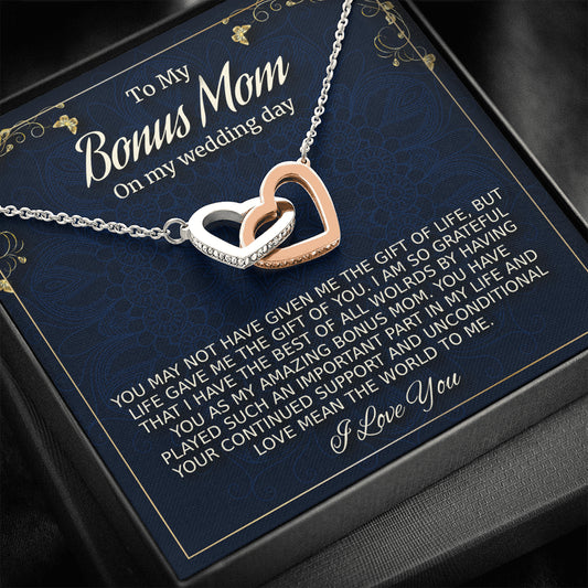 Bonus Mom Gift On My Wedding Day, Stepmother Wedding Gift from Bride, Two Hearts Necklace, To Stepmom of the Bride Gift, Wedding Jewelry for Stepmom