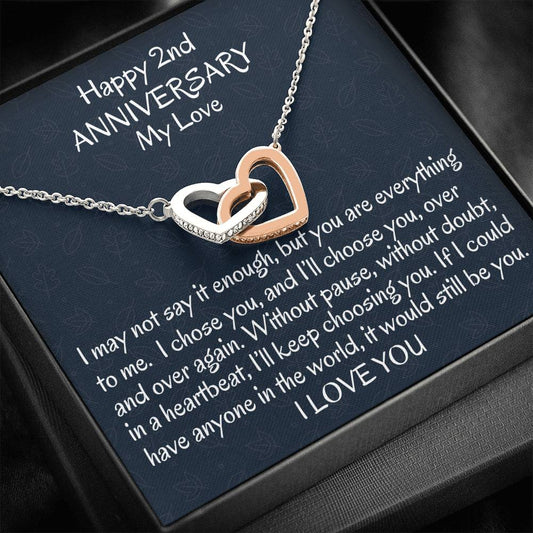 Happy 2nd Wedding Anniversary Interlocking Hearts Wife Gift, Second Anniversary Gift For Her Anniversary