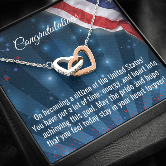 New US Citizen Gift, Two Hearts Necklace, American Naturalization Ceremony Gift, American Immigrant Citizenship Gift, Jewelry Gift For Her