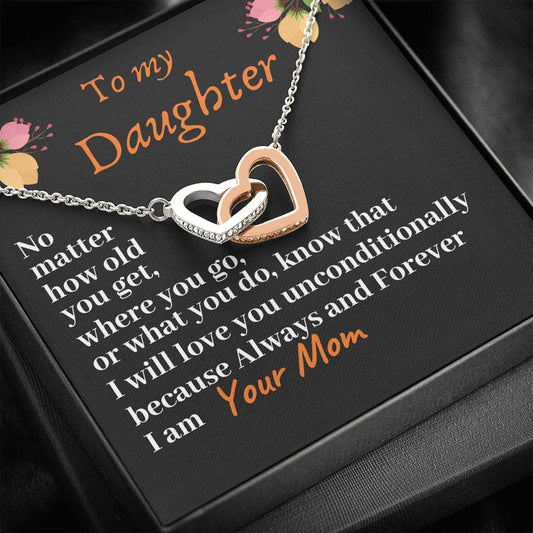 To My Daughter I Love You Unconditionally Two Hearts Necklace, Birthday Gift
