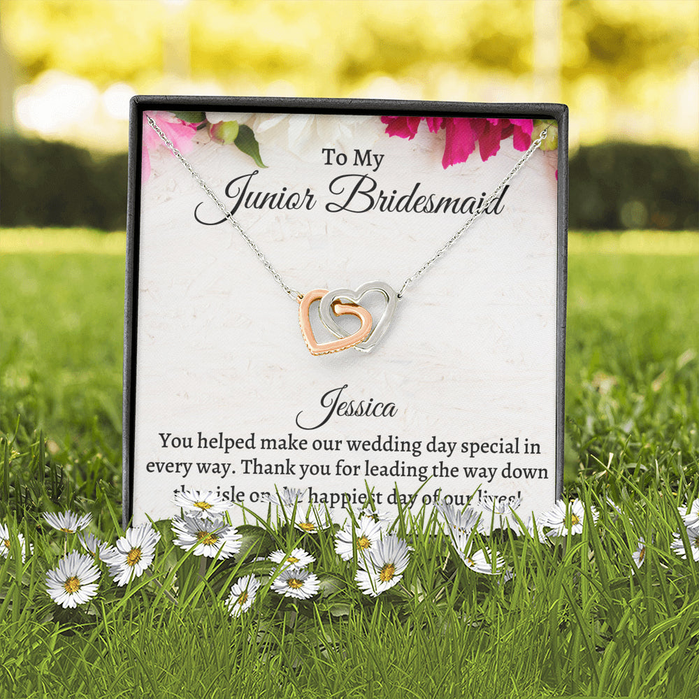Junior Bridesmaid Gift Necklace, Two Hearts Necklace Personalized Flower Girl Gift for Junior Bridesmaid, Jewelry for jr Bridesmaid
