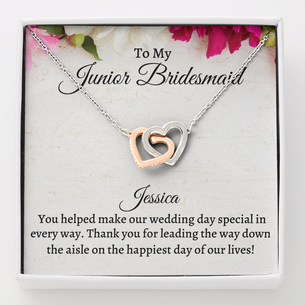 Junior Bridesmaid Gift Necklace, Two Hearts Necklace Personalized Flower Girl Gift for Junior Bridesmaid, Jewelry for jr Bridesmaid
