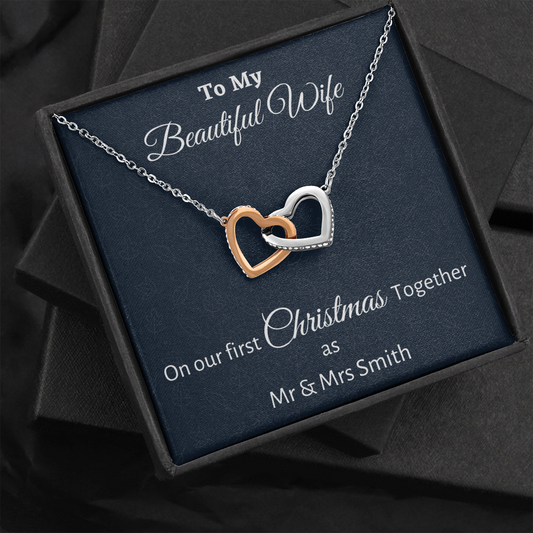 To My Wife Two Hearts Necklace Gift, Personalized Wife Gift On Our First Christmas Together Gift From Husband, Gift For Her