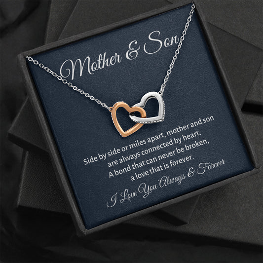 Mother & Son Two Hearts Necklace Gift, Mom Birthday Gift or Christmas Present from Son, To Parents Appreciation Gift