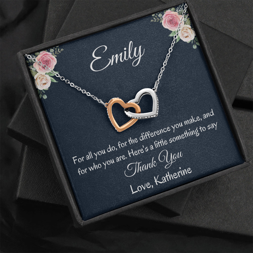 Thank You Personalized Gift, Two Hearts Necklace, Mindfulness Gift For A Friend, Appreciation Jewelry Gift For Women,  Thank You Gift