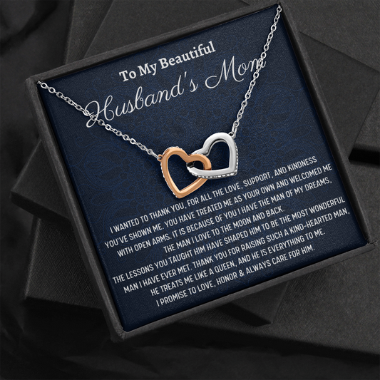To My Husbands Mom Gift, Two Hearts Necklace, Mother's Day Gift, Christmas Gift for Husband’s Mom Gift, Mother-In Law Gift