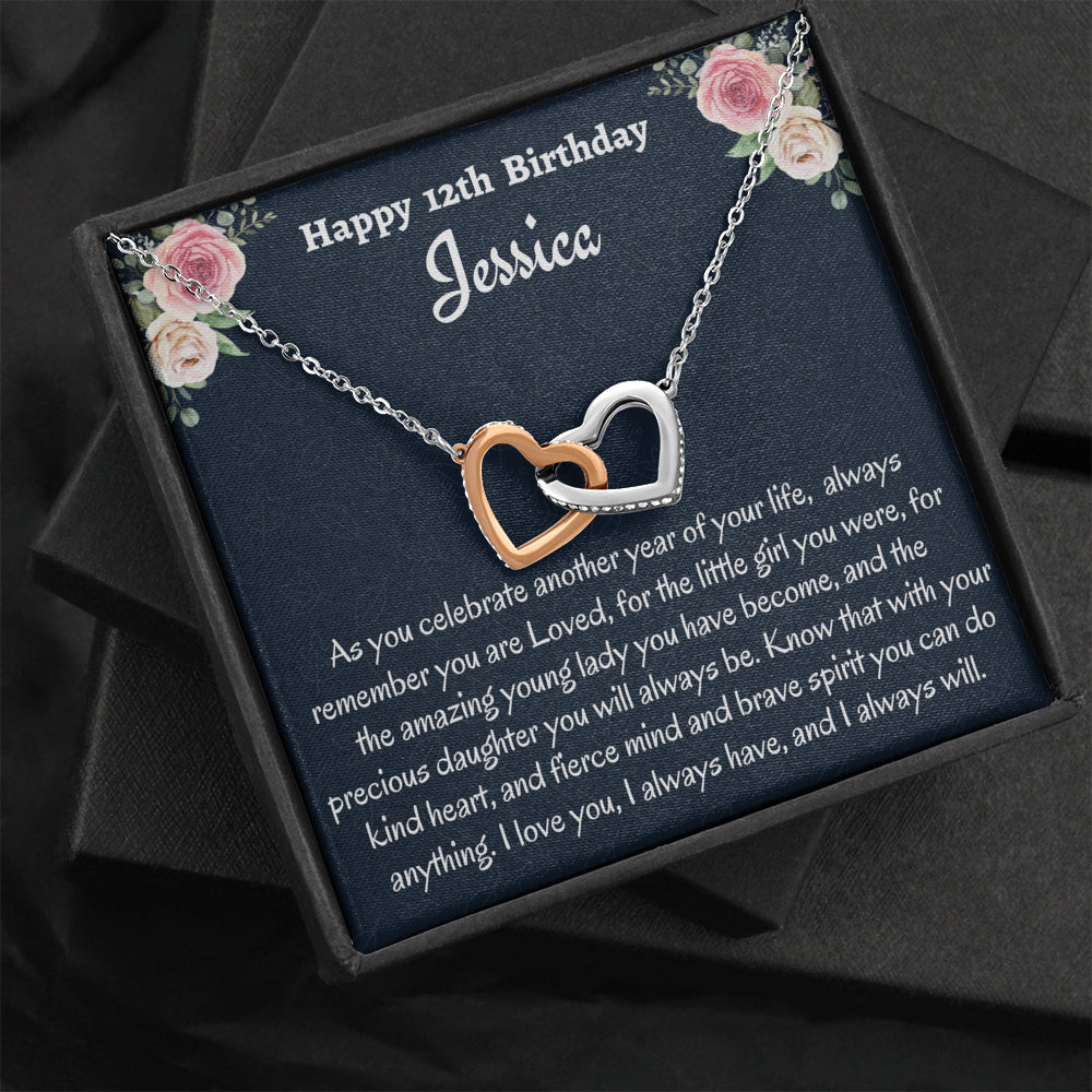 Birthday Gift for 12 Year Old Girl, Personalized Twelfth Birthday Gift, Two Hearts Necklace, Birthday Present for 12 Year Old, Birthday Gift For A Daughter
