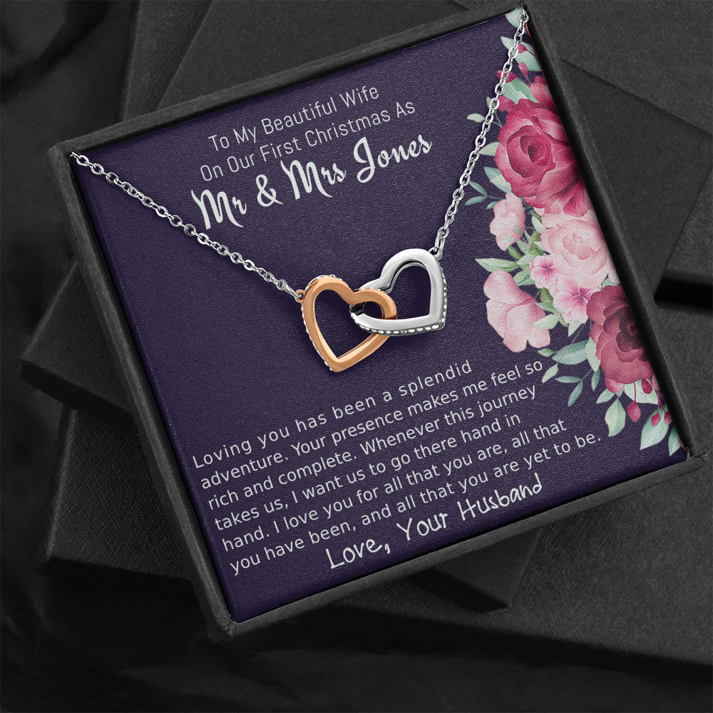 Personalized To My Wife Two Hearts Necklace Gift, On Our First Christmas Gift for Wife, Jewelry Gift For Wife From Husband, To My Soulmate Gift