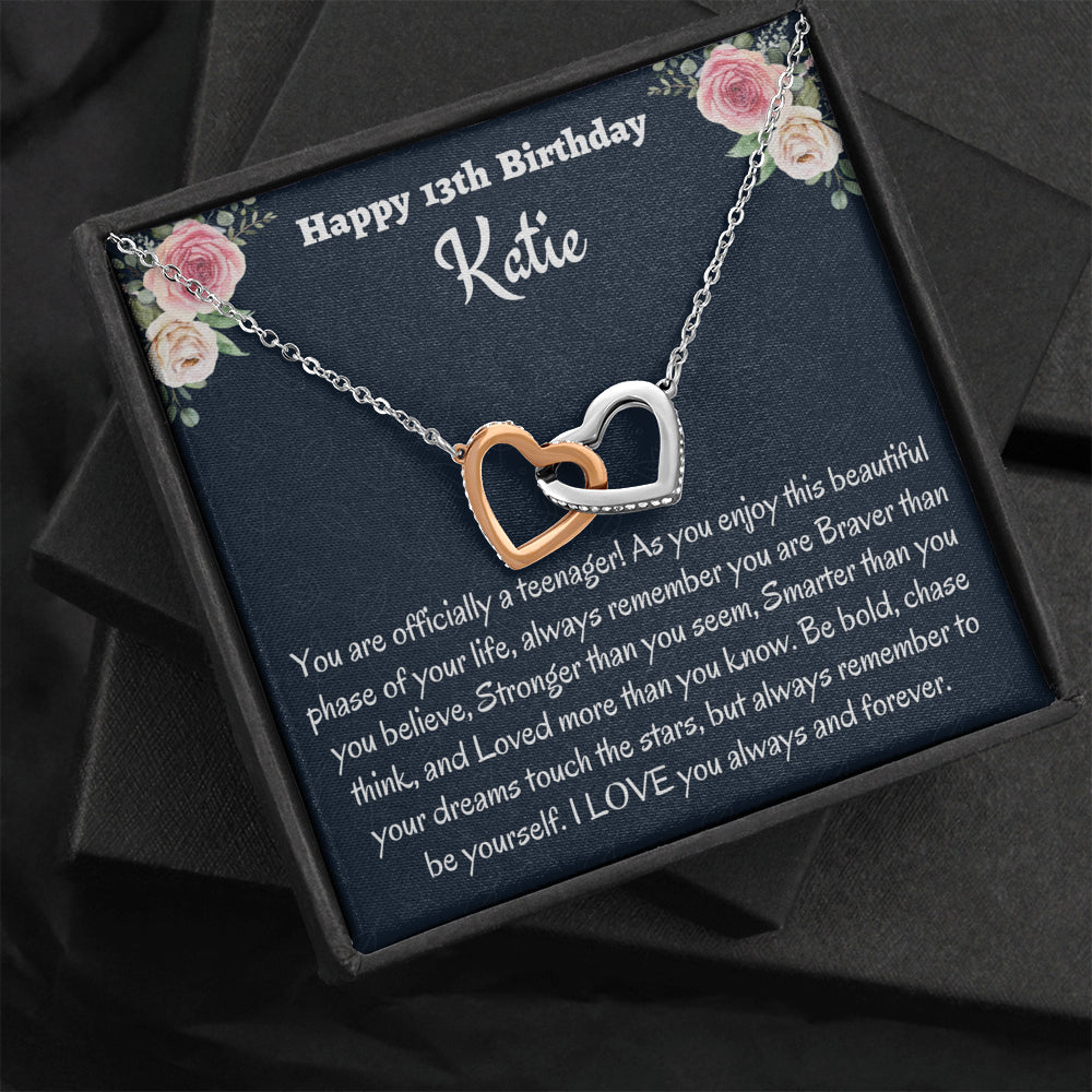 Personalized Thirteenth Birthday Gift, Gift for 13 year old Girl, Two Heart Necklace, Birthday Present for 13 Year Old, Teen Birthday Gift, Officially A Teenager Gift.