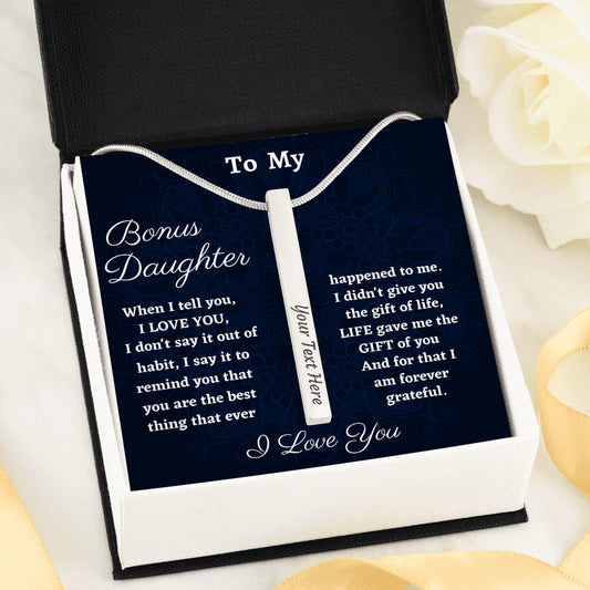 Custom Name Necklace, Bonus Daughter Gift Personalized Vertical Bar Necklace, Birthday or Christmas, Engraved Bar Necklace