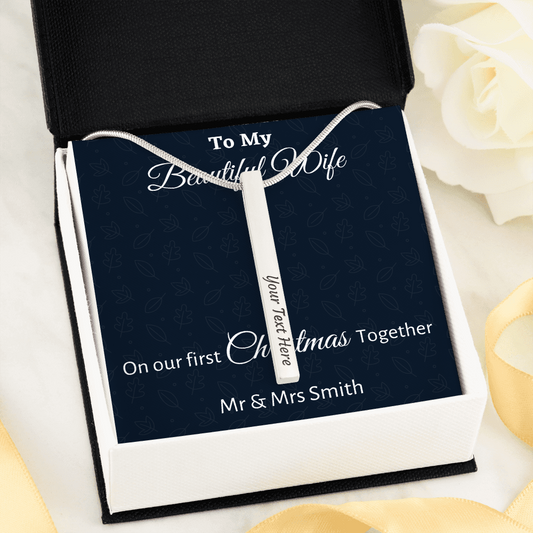 To My Wife Engraved Necklace Gift, Personalized Wife Gift On Our First Christmas Together Gift From Husband, Name Necklace Gift For Her