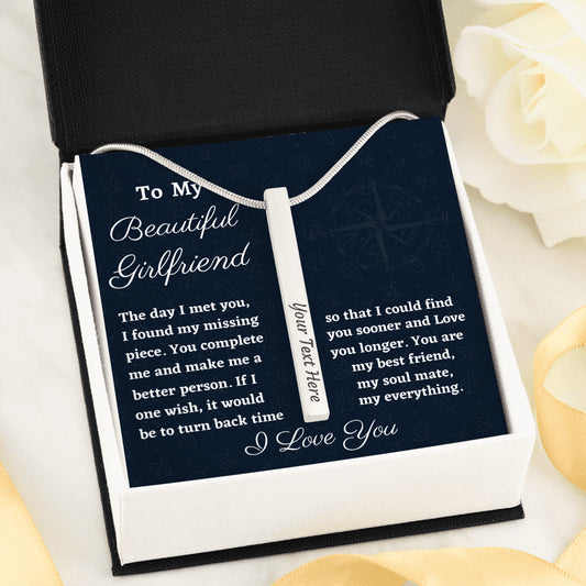 Custom Name Necklace, Personalized Vertical Bar Necklace, Birthday or Christmas Gift For Girlfriend, Engraved Bar Necklace From Boyfriend