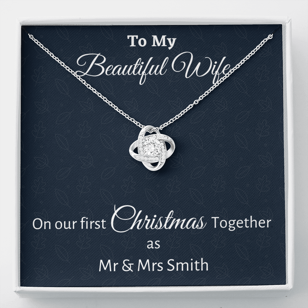 To My Wife Love Knot Necklace Gift, Personalized Wife Gift On Our First Christmas Together Gift From Husband, Gift For Her
