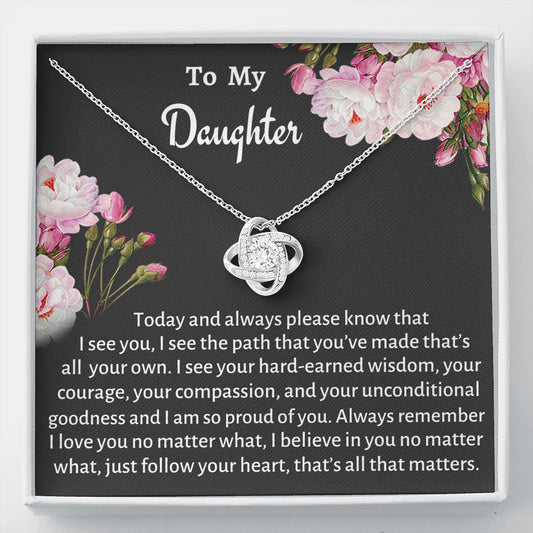 To My Daughter I Am Proud of You Gift, Love Knot Necklace Gift, Father To Daughter Christmas Gift, Gift for Daughter from Mom, Birthday or Graduation Present