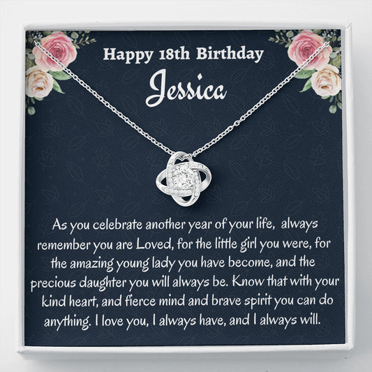 Birthday Gift for 18 Year Old Girl, Personalized Eighteenth Birthday Gift, Love Knot Necklace, Birthday Present for 18 Year Old, Birthday Gift For A Daughter