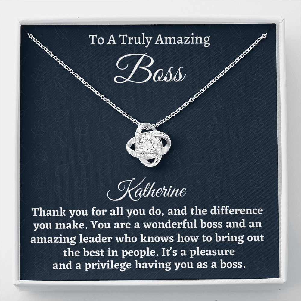 Personalized Boss Gift for Women Boss, Love Knot Necklace, Boss Lady Jewelry Gift, Appreciation Thank You Gift For An Amazing Boss