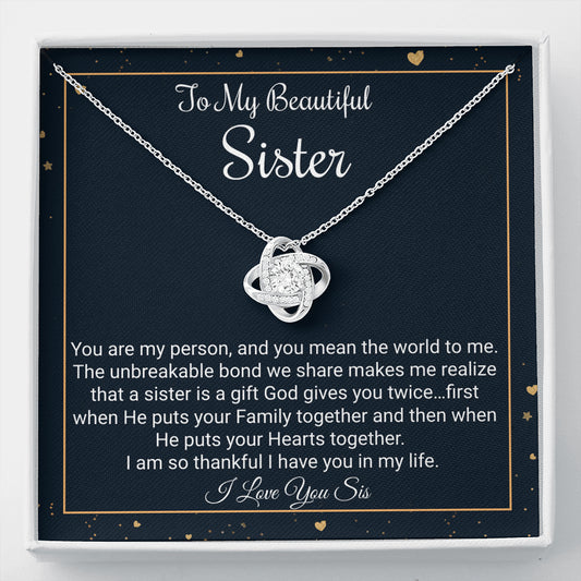 To My Sister Necklace Gift, Love Knot Necklace, Birthday Gift For A Sister, Christmas Gift, Gift For Soul Sister, My Best Friend