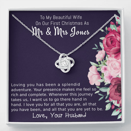 Personalized To My Wife Love Knot Necklace Gift, On Our First Christmas Gift for Wife, Jewelry Gift For Wife From Husband, To My Soulmate Gift
