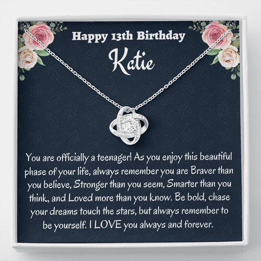 Personalized Thirteenth Birthday Gift, Gift for 13 year old Girl, Love Knot Necklace, Birthday Present for 13 Year Old, Teen Birthday Gift, Officially A Teenager Gift.