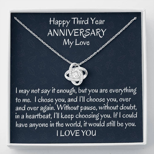 Happy 3rd Wedding Anniversary Wife Love Knot Gift, Third Year Anniversary Gift For Her Anniversary
