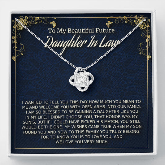 Future Daughter-In-Law Gift on Wedding Day, Love Knot Necklace, Bride Gift from Mother in Law, Bonus Daughter, Daughter in Love Jewelry