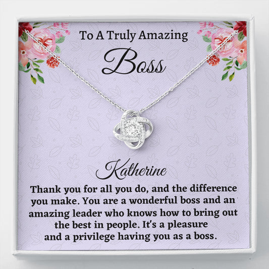 Boss Gift for Women Boss, Personalized  Love Knot Necklace, Boss Lady Jewelry Gift, Appreciation Thank You Gift For An Amazing Boss